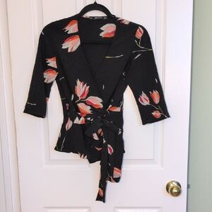 Zara Black Floral Wrap Blouse